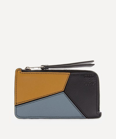 Shop Loewe Puzzle Coin Cardholder In Ochre Green/storm Blue