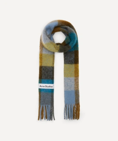 Shop Acne Studios Large Check Mohair-blend Scarf In Olive/turquoise/grey