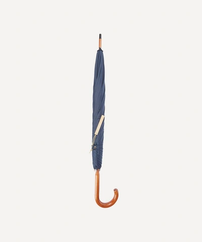 Shop London Undercover Classic Stripe Maple Wood Handle Umbrella In Navy