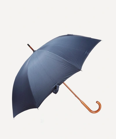 Shop London Undercover Classic Stripe Maple Wood Handle Umbrella In Navy