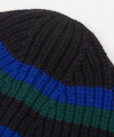 Shop Acne Studios Striped Wool Beanie Hat In Black/blue