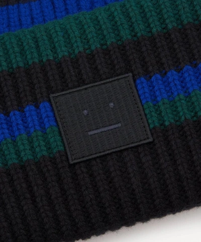 Shop Acne Studios Striped Wool Beanie Hat In Black/blue