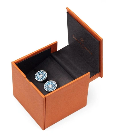 Simon Carter Stained Glass Enamel Rose Cufflinks In Blue