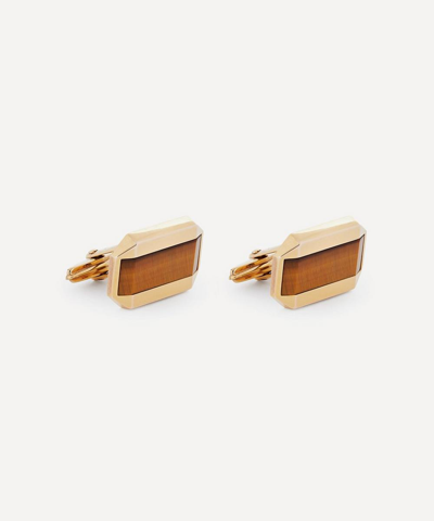 Designer Vintage 1980s 9ct Gold And Tiger S Eye Cufflinks In Gold