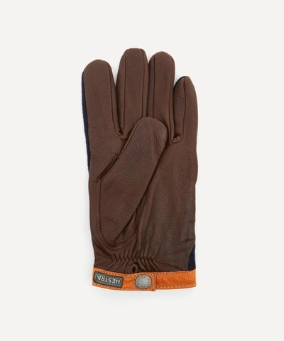 Shop Hestra Gloves Tricot Deerskin Wool Gloves In Navy/chocolate