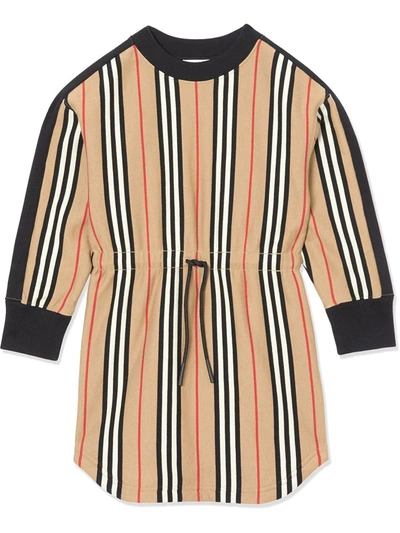 Shop Burberry Kids Icon Stripe Sweater Dress In Beige