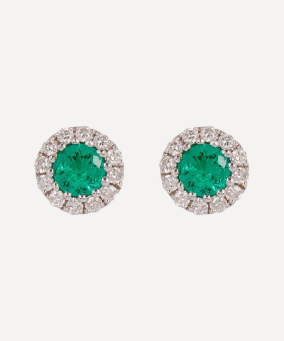 Shop Kojis 18ct White Gold Emerald And Diamond Cluster Stud Earrings