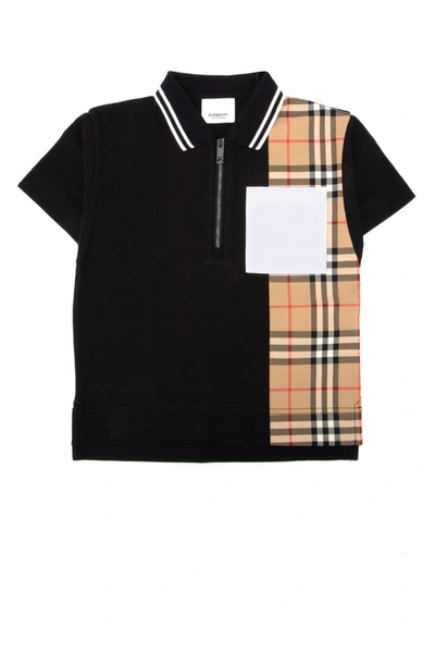 Shop Burberry Kids Vintage Check Panel Polo Shirt In Black