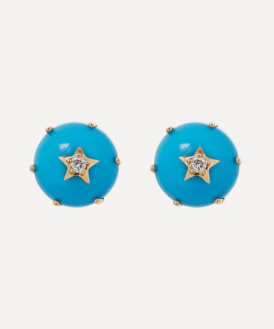 Shop Andrea Fohrman 14ct Gold Mini Cosmo Turquoise And Diamond Stud Earrings