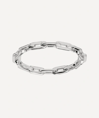 Shop Maria Black White Rhodium-plated Gemma Chain Ring In Silver