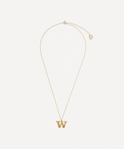 Alex Monroe Gold-plated Floral Letter W Alphabet Necklace In Gold
