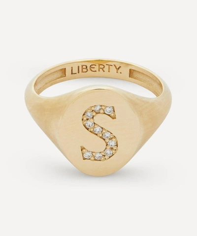 Liberty 9ct Gold And Diamond Initial  Signet Ring In Gold