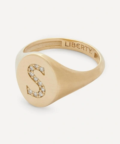 Liberty 9ct Gold And Diamond Initial  Signet Ring In Gold