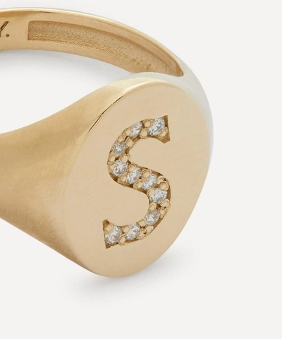 Liberty 9ct Gold And Diamond Initial  Signet Ring In Gold