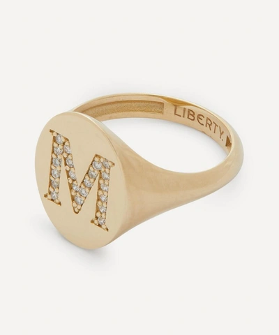 Liberty 9ct Gold And Diamond Initial  Signet Ring In Gold