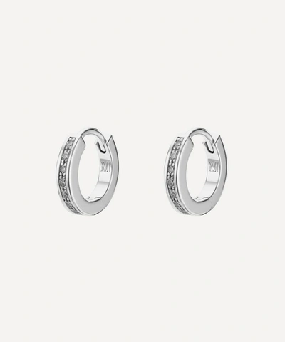 Shop Monica Vinader Silver Skinny Diamond Huggie Hoop Earrings