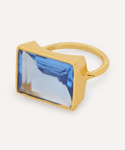 Shop Shyla Gold-plated Lenny Glass Stone Cocktail Ring In Dark Blue