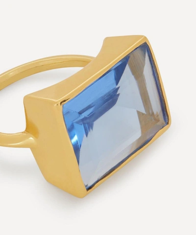 Shop Shyla Gold-plated Lenny Glass Stone Cocktail Ring In Dark Blue