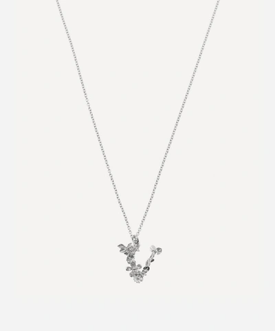 Shop Alex Monroe Silver Floral Letter V Alphabet Necklace