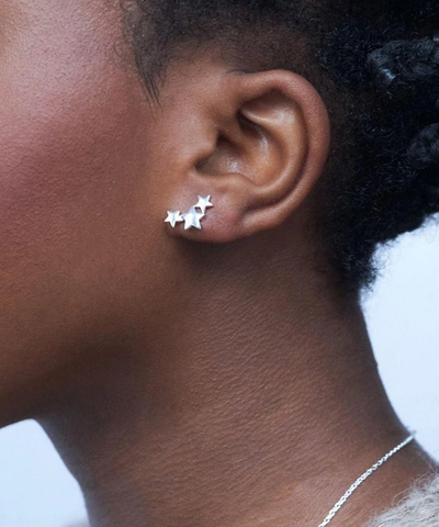 Dinny Hall Sterling Silver Bijou Trio Of Stars Stud Earrings In Silver