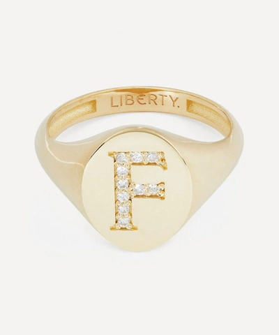 Liberty 9ct Gold And Diamond Initial  Signet Ring In Gold