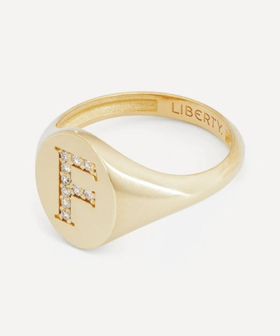Liberty 9ct Gold And Diamond Initial  Signet Ring In Gold