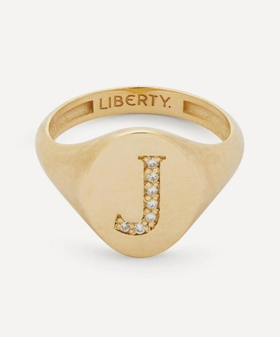 Liberty 9ct Gold And Diamond Initial  Signet Ring In Gold
