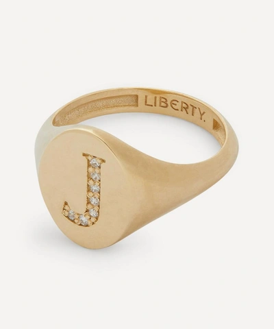 Liberty 9ct Gold And Diamond Initial  Signet Ring In Gold