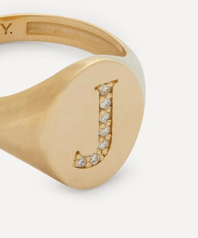 Liberty 9ct Gold And Diamond Initial  Signet Ring In Gold