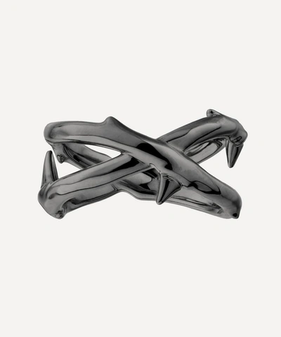 Shop Shaun Leane Rhodium-plated Silver Rose Thorn Wide Band Ring In Black