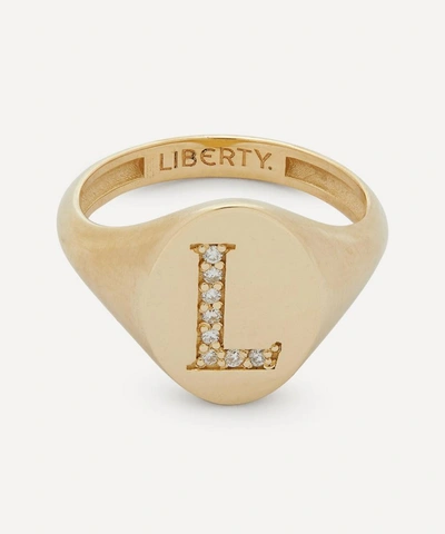 Liberty 9ct Gold And Diamond Initial  Signet Ring In Gold
