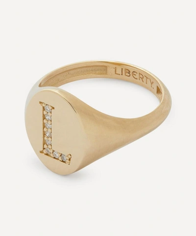 Liberty 9ct Gold And Diamond Initial  Signet Ring In Gold