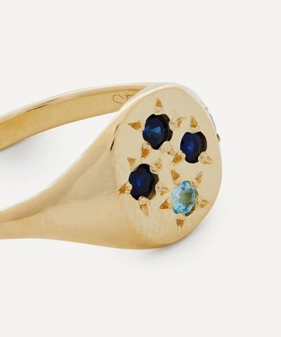 Seb Brown 9ct Gold Neapolitan Blue Sapphire And Aquamarine Signet Ring In Gold