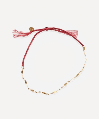 Shop Atelier Vm Tea Ovale Cotton And 18ct Gold Chain Bracelet In Pink