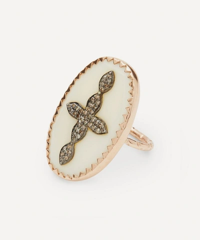 Pascale Monvoisin 9k Rose Gold Bowie No. 3 White Diamond Cross Ring In Rose Gold
