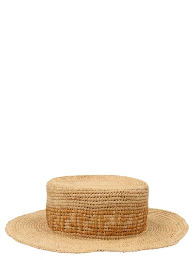 Shop Fendi Kids Ff Motif Wide Brim Hat In Beige