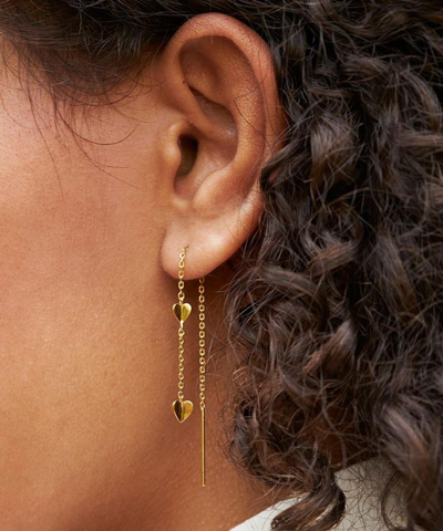 DINNY HALL DINNY HALL GOLD PLATED VERMEIL SILVER BIJOU FOLDED HEART THREADED CHAIN DROP EARRINGS 000703685