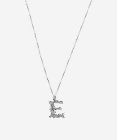 Shop Alex Monroe Silver Floral Letter E Alphabet Necklace