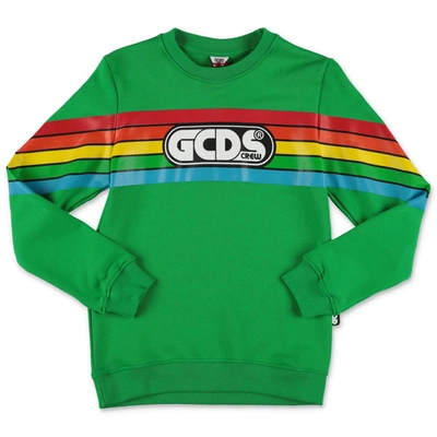 Shop Gcds Kids Rainbow Stripe Logo Printed Sweatshirt In Green