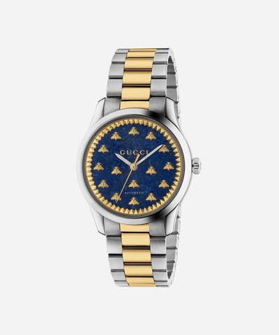 Shop Gucci G-timeless Lapis And Stainless Steel Bee Motif Watch