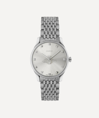 Shop Gucci G-timeless Stainless Steel Bee Motif Watch In Silver