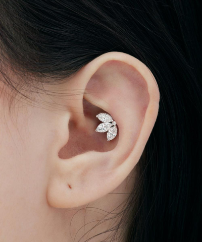 Shop Maria Tash 18ct 6mm Diamond Engraved Lotus Single Threaded Stud Earring In White Gold