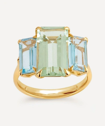 Shop Dinny Hall Gold Plated Vermeil Silver Trinny Trilogy Green Amethyst And Blue Topaz Ring