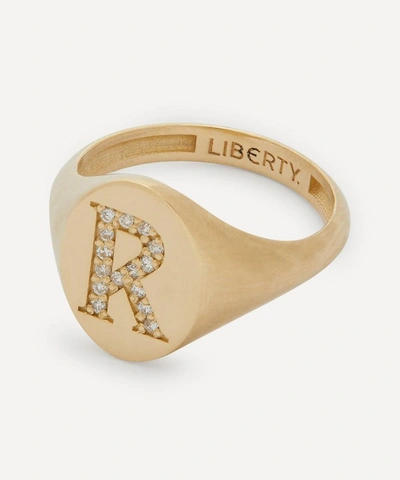 Liberty 9ct Gold And Diamond Initial  Signet Ring In Gold