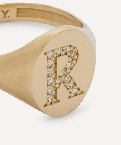 Liberty 9ct Gold And Diamond Initial  Signet Ring In Gold