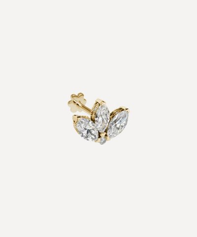 Shop Maria Tash 18ct 6mm Diamond Engraved Lotus Single Threaded Stud Earring In Gold