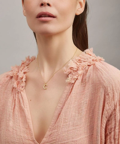 Alex Monroe Gold-plated Floral Letter C Alphabet Necklace In Gold