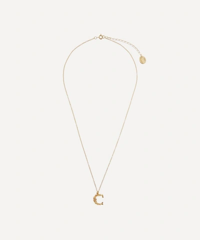 Alex Monroe Gold-plated Floral Letter C Alphabet Necklace In Gold