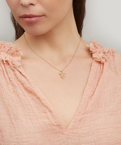 Alex Monroe Gold-plated Floral Letter V Alphabet Necklace In Gold