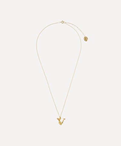 Shop Alex Monroe Gold-plated Floral Letter V Alphabet Necklace